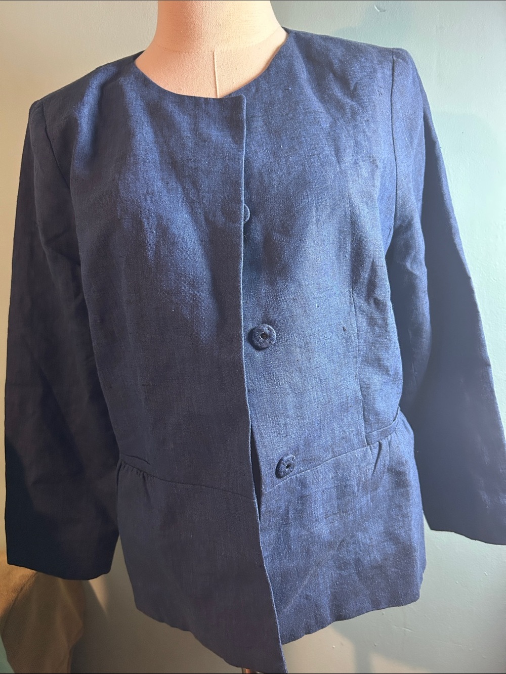 Talbots Navy Round-Neck Button-Front Jacket